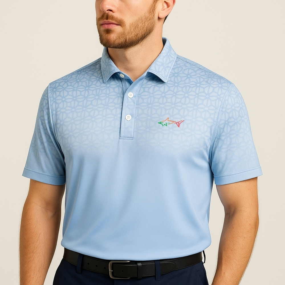 Greg Norman Blue Geo‎ Gradient Performance Polo Shirt Sz XXL PlayDry Golf Active